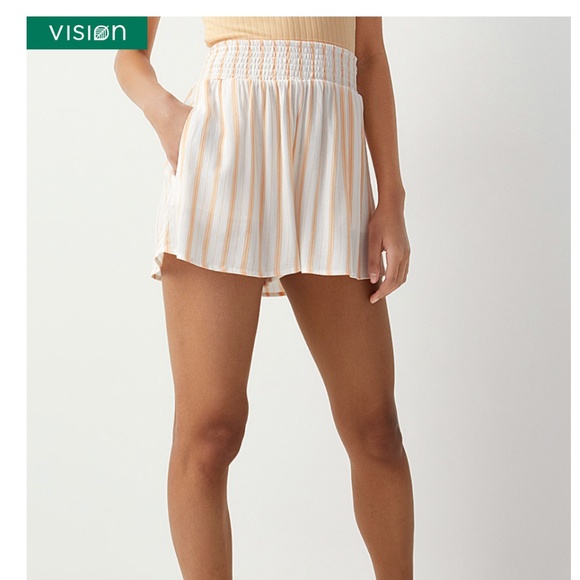 Eco-friendly ecru and pastel orange stripes summer high rise lounge shorts NWT - Picture 12 of 12